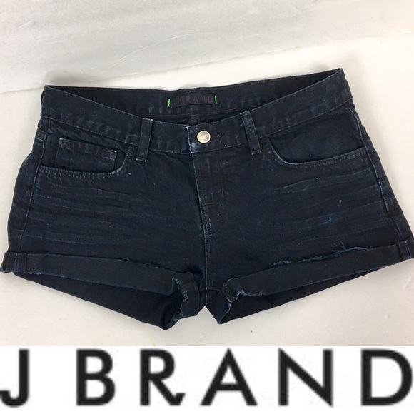 J Brand Dark Blue Distressed Cuffed Short Cosmos - Picture 1 of 6